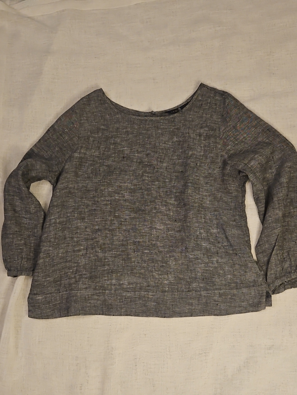 Tahari Heather Gray Long-Sleeve 100% Linen Tunic